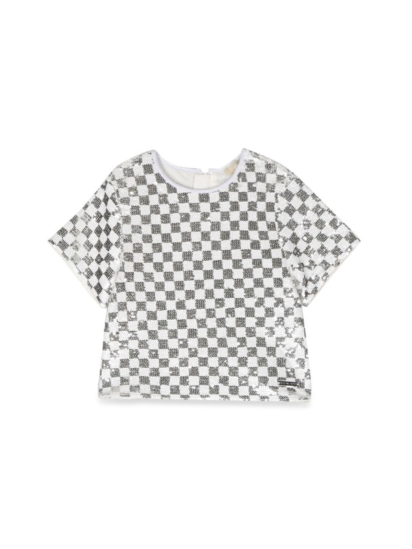Square-Print Top Multicolour Polyester Tops