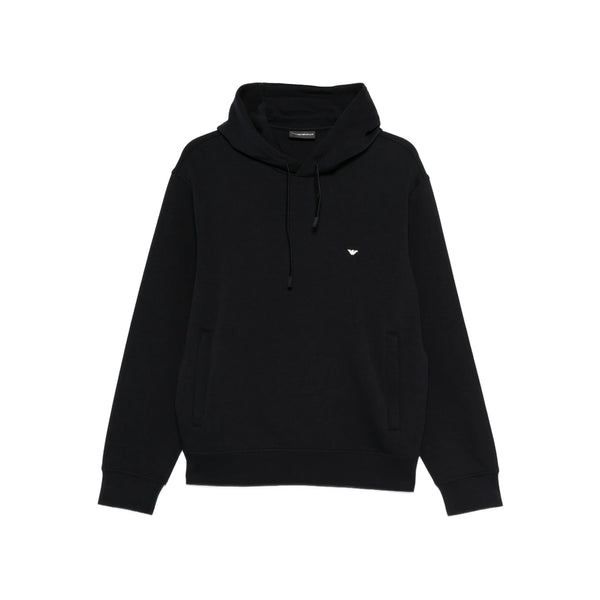 Navy Blue Drawstring Hoodie With Logo Cotton: 76