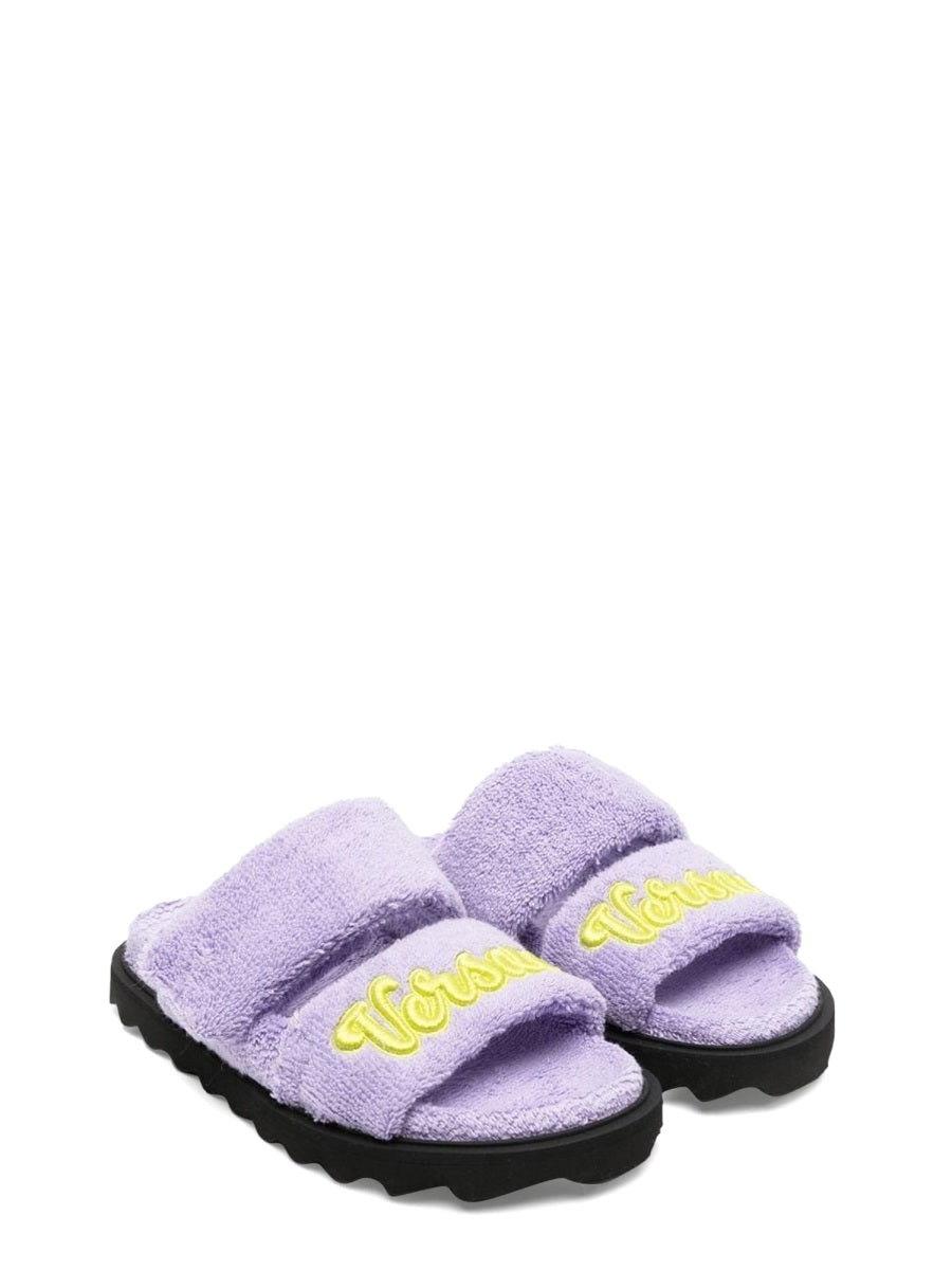 Terry Slippers Embroidered Lilac Cotton Sandal