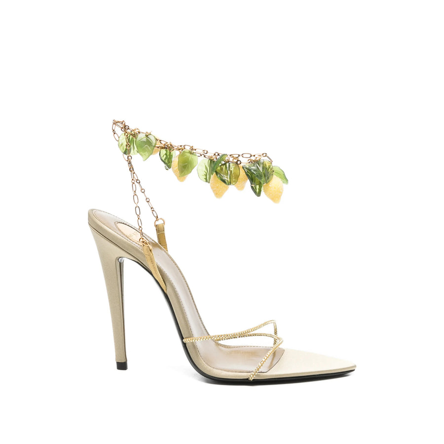 Strappy Point-Toe Sandals Green Goat Skin