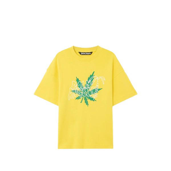 T-Shirt Palm Leaf Print Yellow Cotton T-shirts