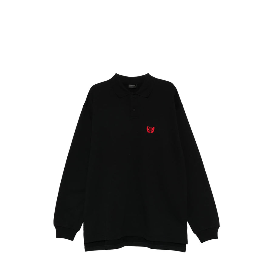 Long-Sleeved Polo Sweater Black Cotton Shirts
