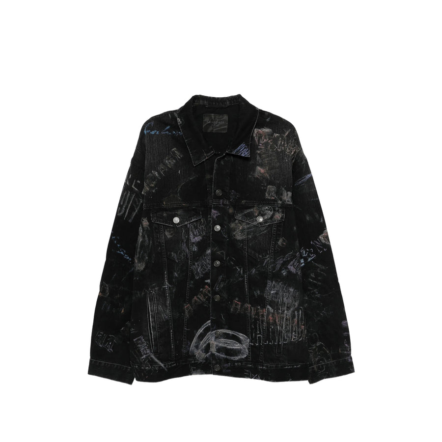Shirt Jacket With Graphic Print Black Cotton (outer); Polyester