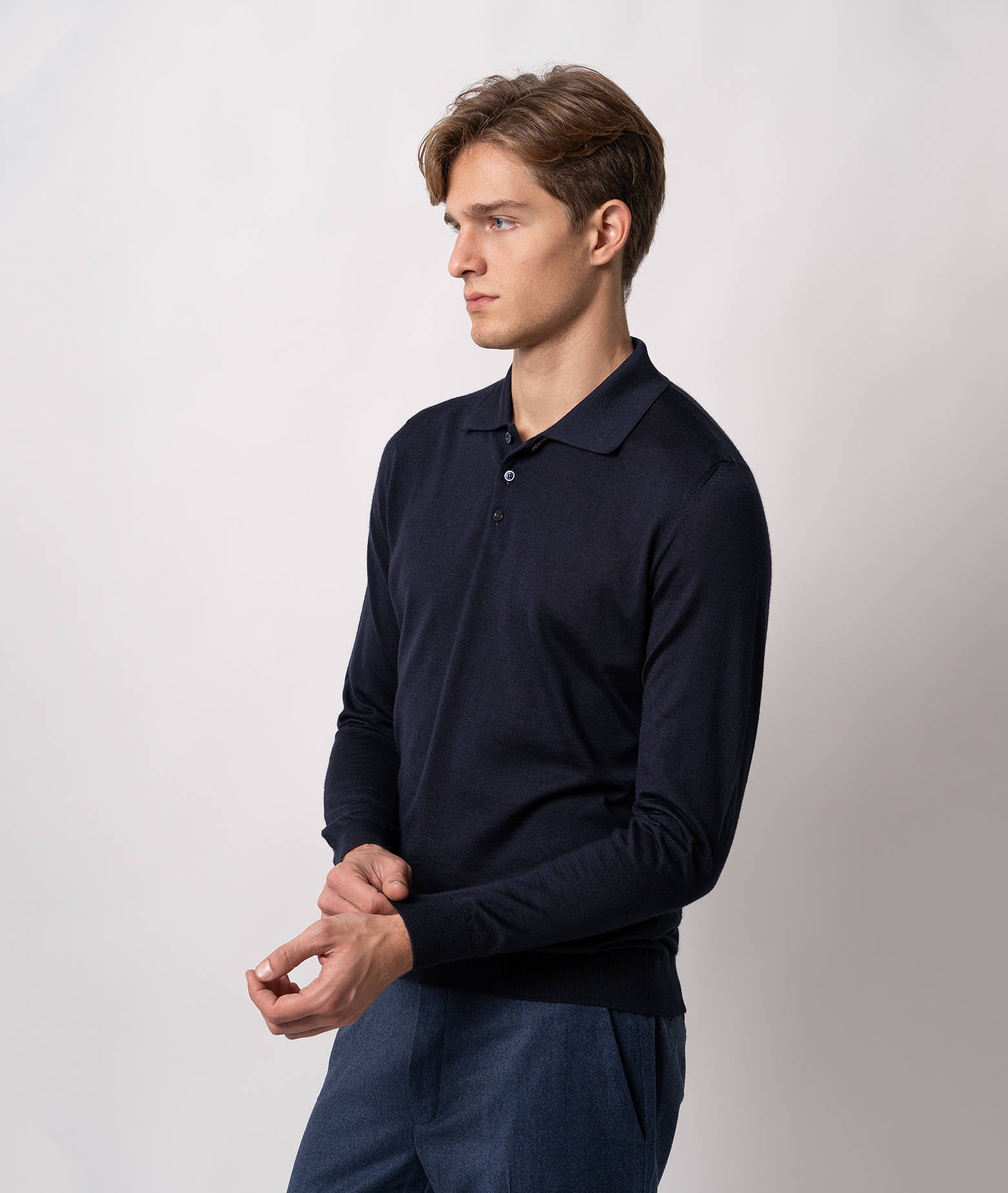 Cashmere And Silk Polo Shirt Vienna Darkbrown Pullover M/lunga