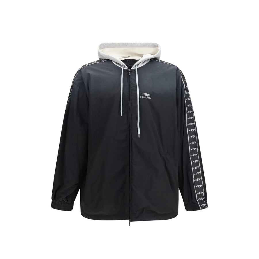 Hooded Jacket With Stripe Detail Black Cotton
