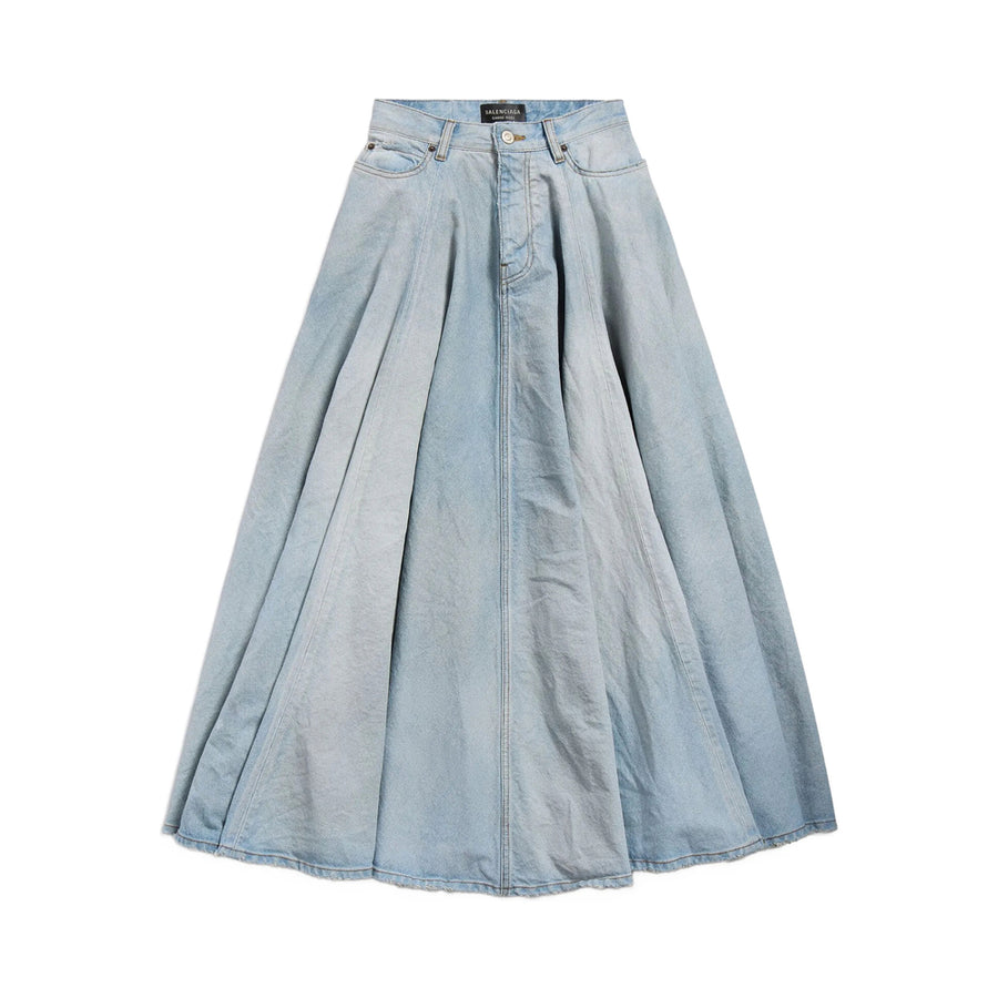 A-Line Denim Skirt With Fringe Blue Cotton