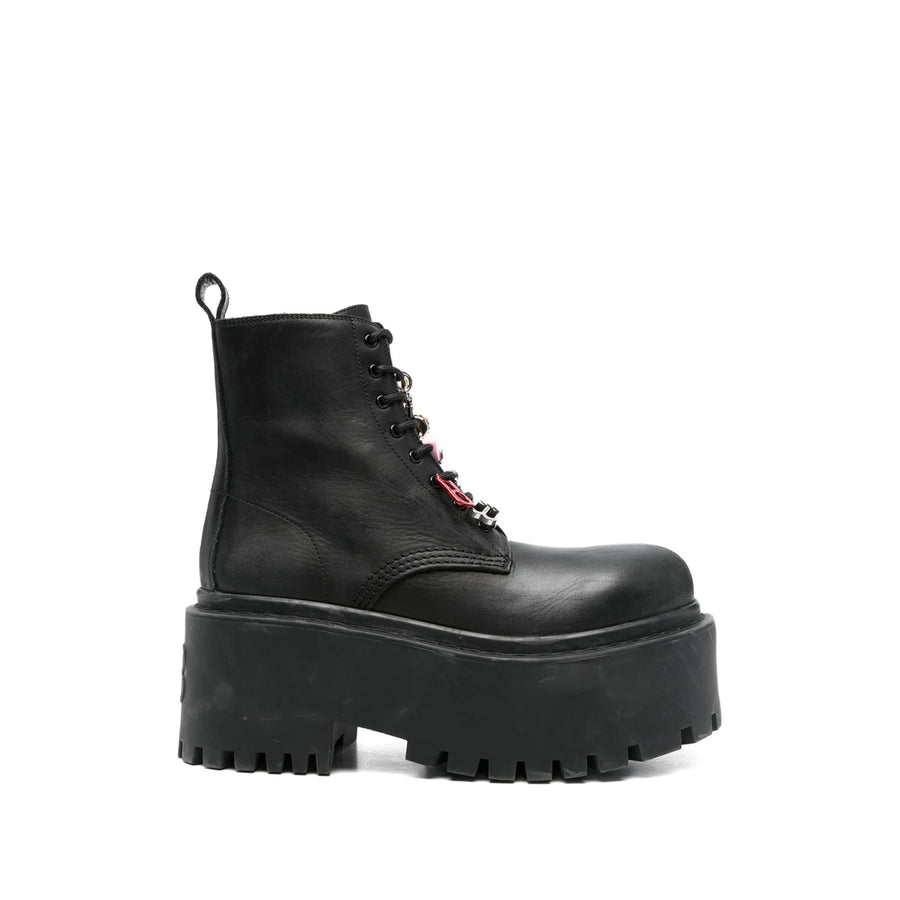 Platform Lace-Up Leather Shoes Black Calf Leather; Sole: Rubber