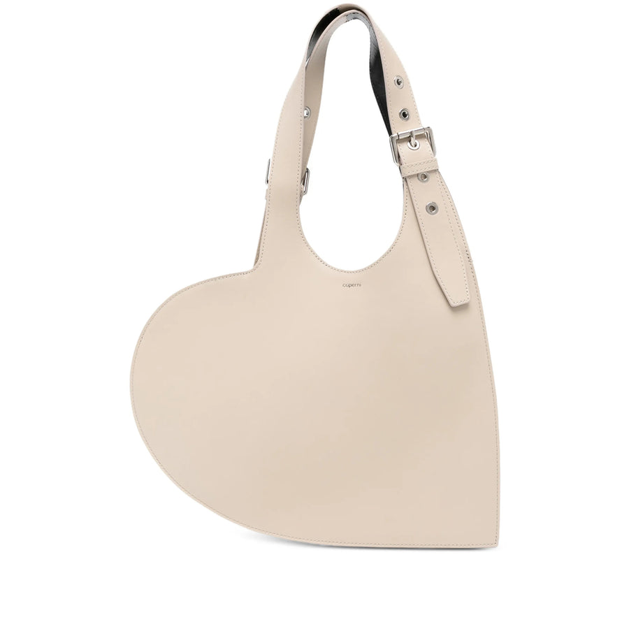 Beige Heart Shaped Bag With Adjustable Handle Neutrals Calf Leather: 100. Tote