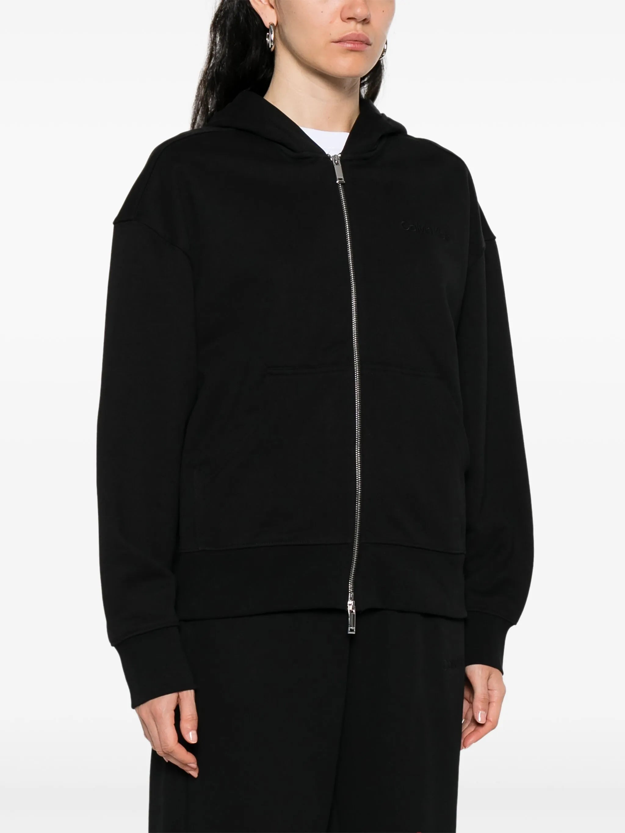 Logo Emb French Terry Fz Hoodie Black Felpa