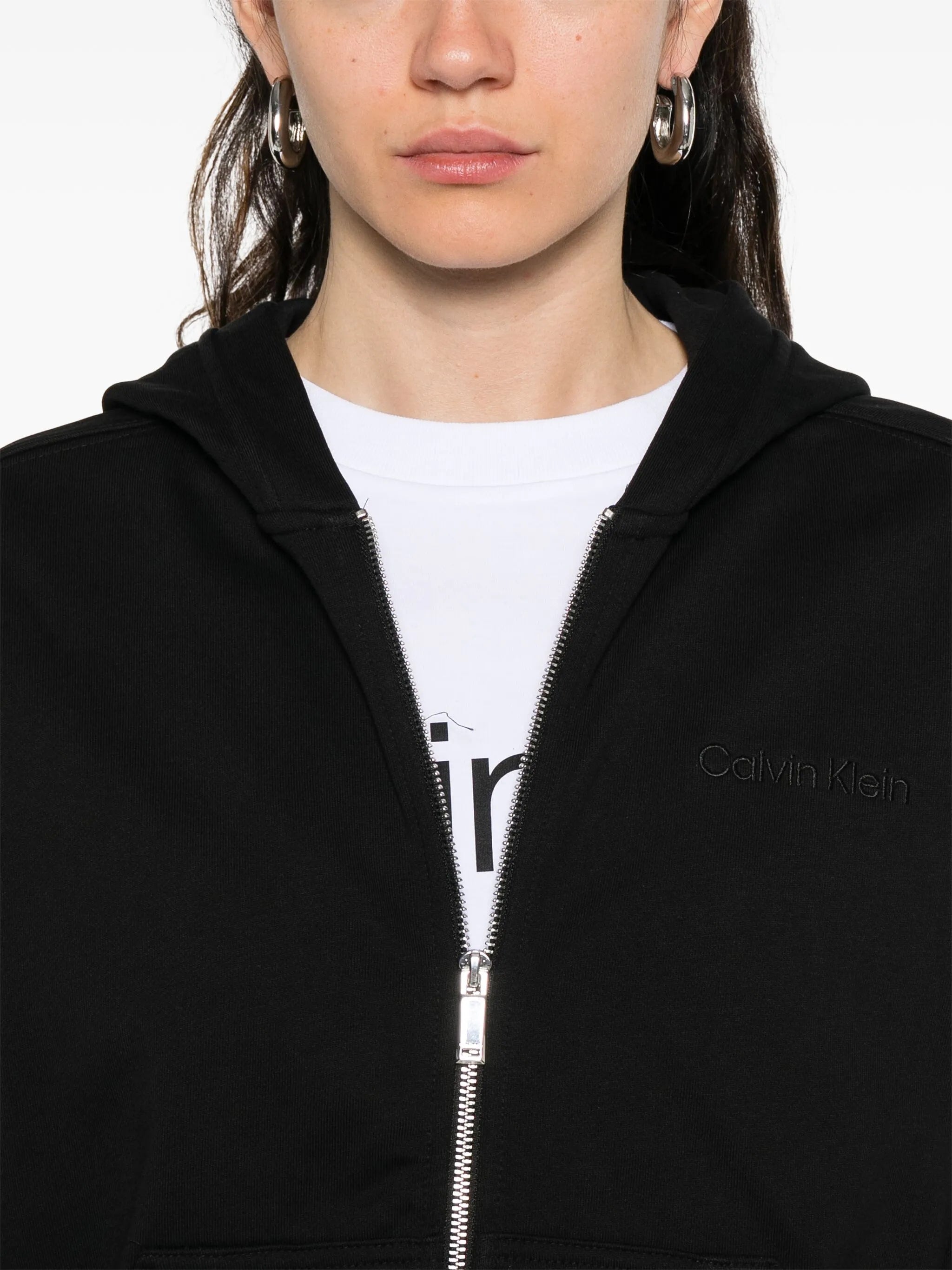 Logo Emb French Terry Fz Hoodie Black Felpa