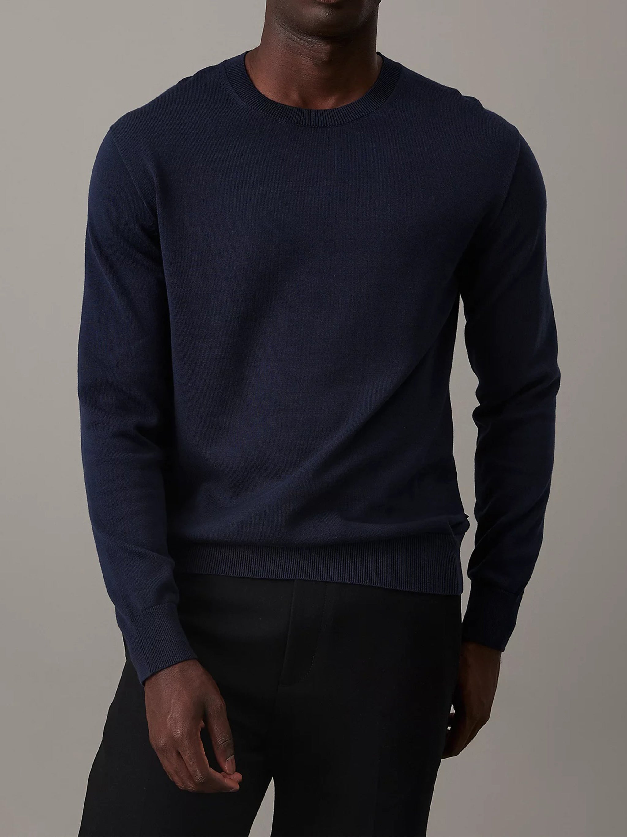 Ls Supima Cotton Crew 14gg Blue Felpa