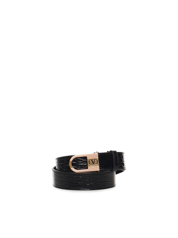 Valentino Garavani Belts Black Crocodile Leather/calfskin