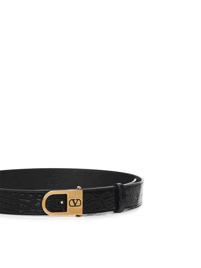 Valentino Garavani Belts Black Crocodile Leather/calfskin