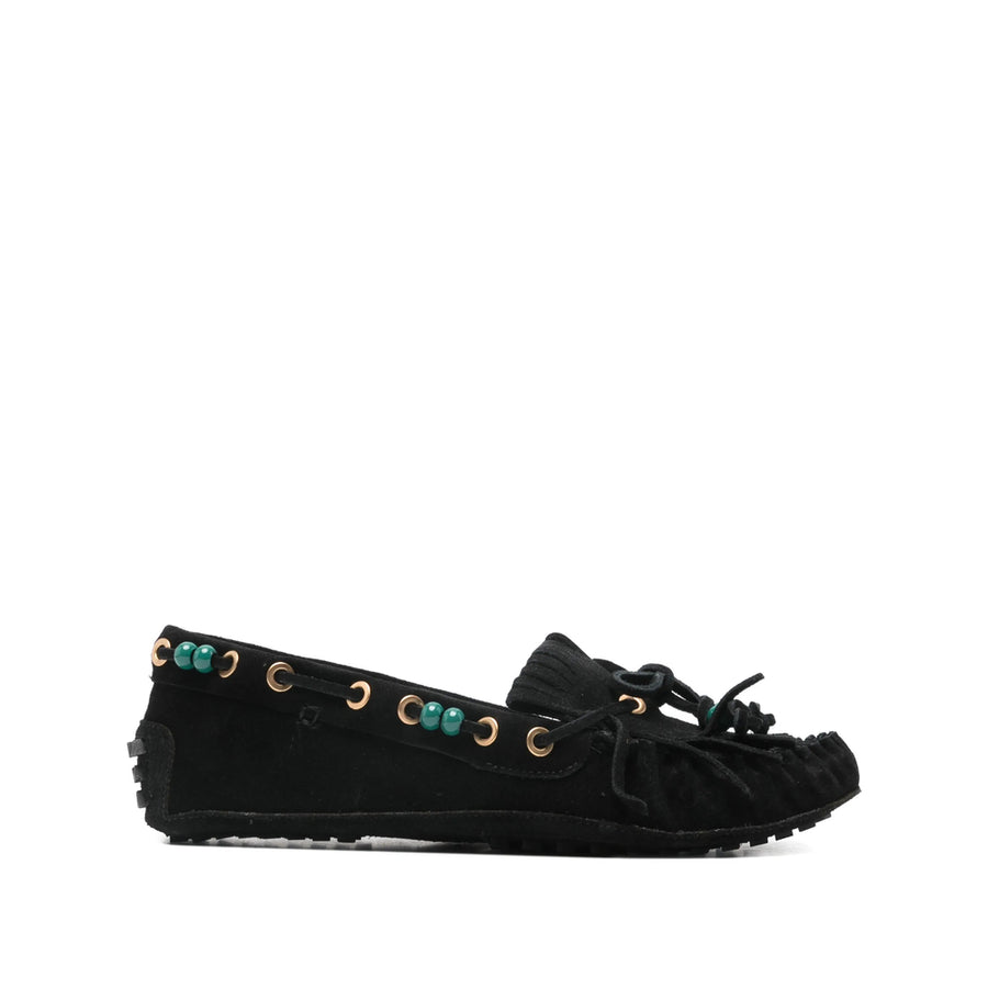 Black Slip-On Fringe Shoes Polyurethane: 100. Loafers