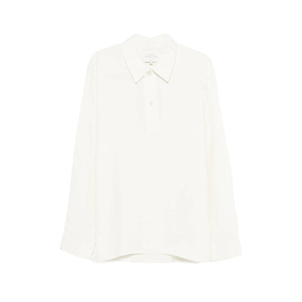 Button Placket Long Sleeve Shirt White Linen/flax: 30