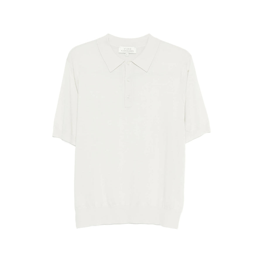 Short Sleeve Polo With Bone Button Closure Neutrals Silk: 20. Shirts