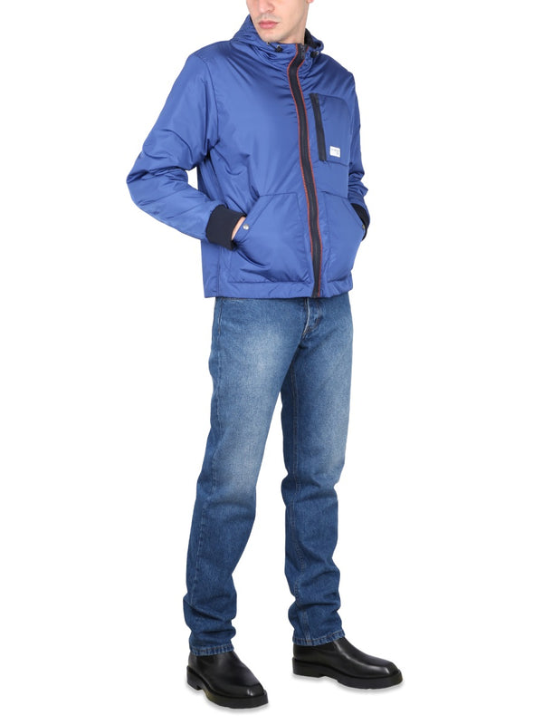Bomber Jacket With Logo Blue Polyamide