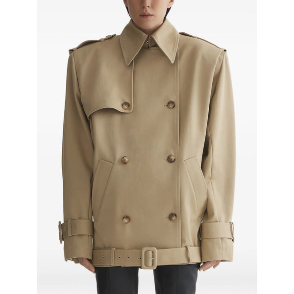 Double-Breasted Beige Rainwear Neutrals Fabric: 100. Biker Jackets