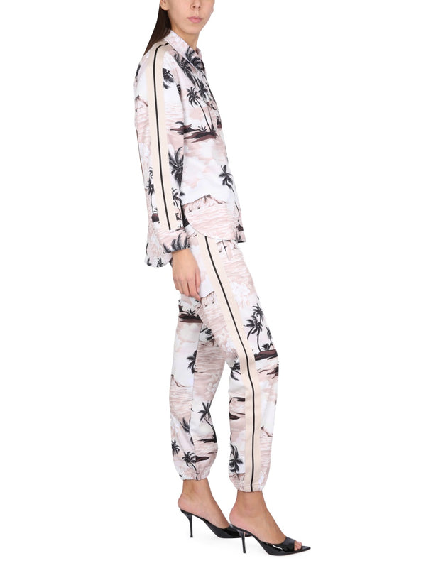 Island Print Pants Beige Polyester Trousers