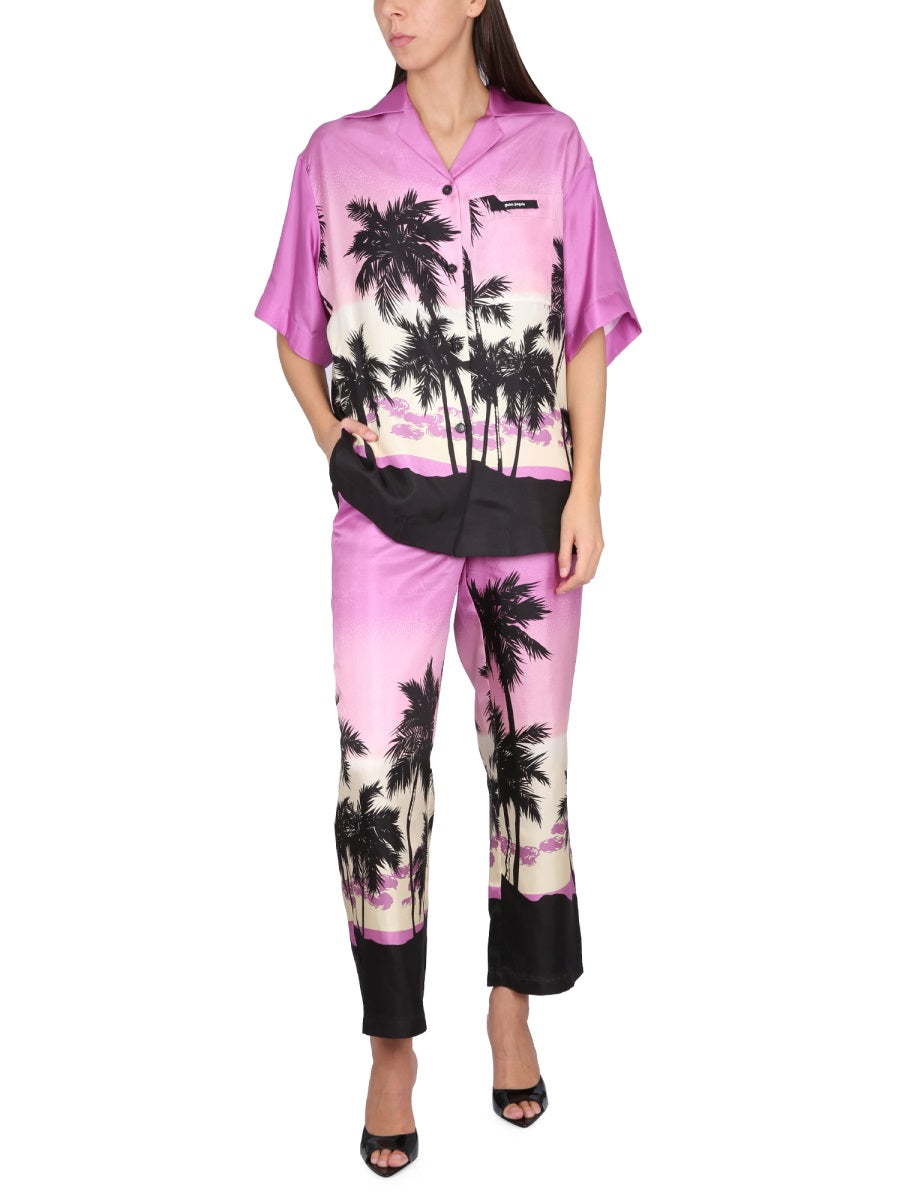 Pants With Sunset Print Purple Detail Elastane Trousers