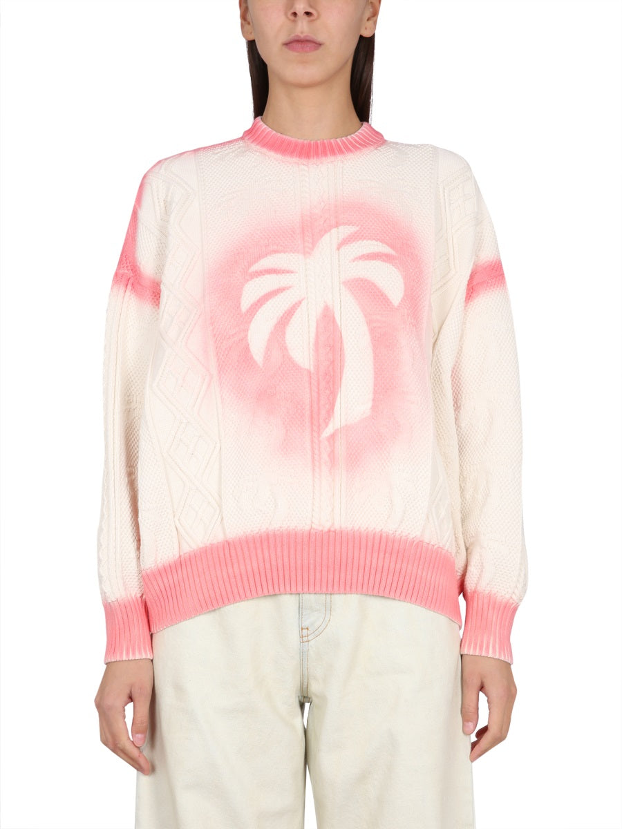 Patent Leather Effect Palm Sweater White Jumpers