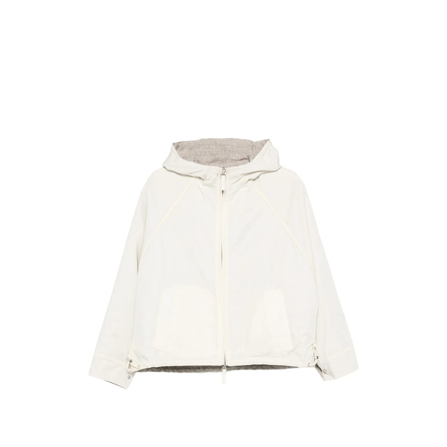 Drawstring Hooded Outerwear Neutrals Linen/flax Jacket