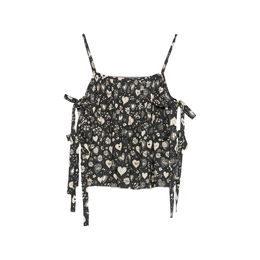 Floral Print Top With Adjustable Straps Black/neutrals Cotton Tops