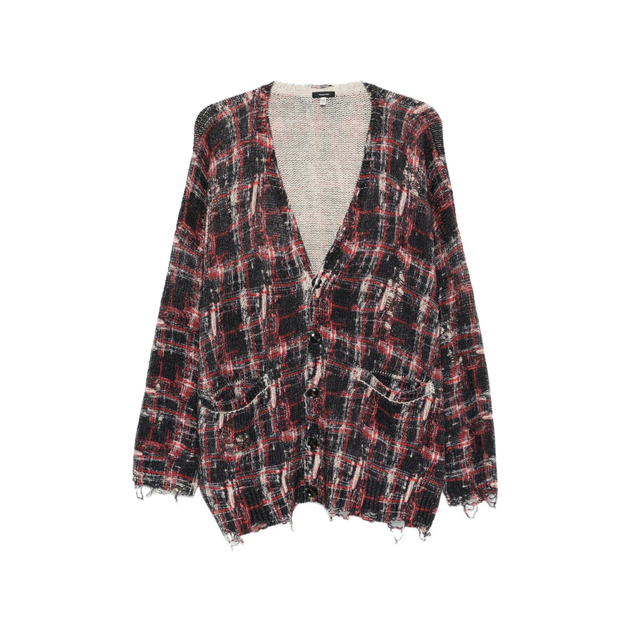 V-Neck Button-Down Sweater Black/red Cotton: 35. Sweatshirts