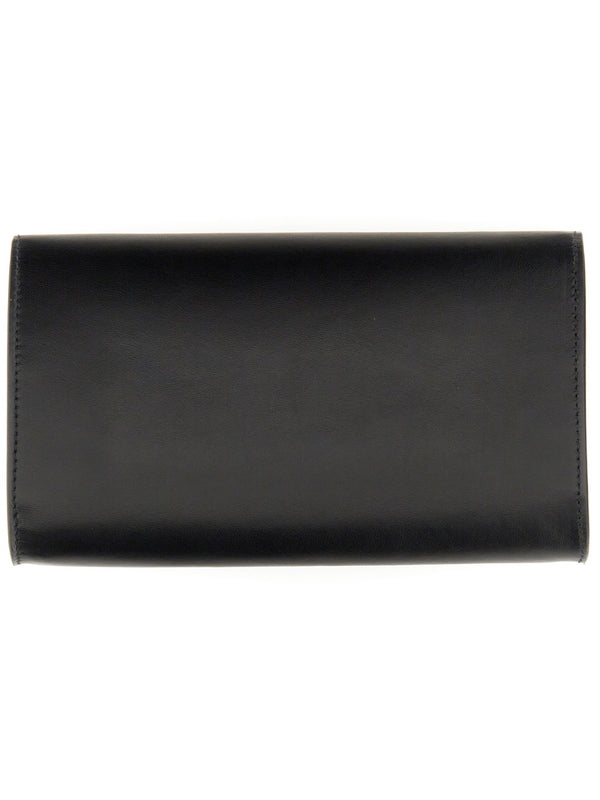 Wallet With Chain And Logo Black Calf Leather & Purses