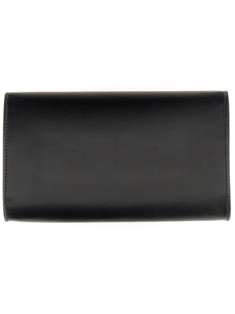 Wallet With Chain And Logo Black Calf Leather & Purses