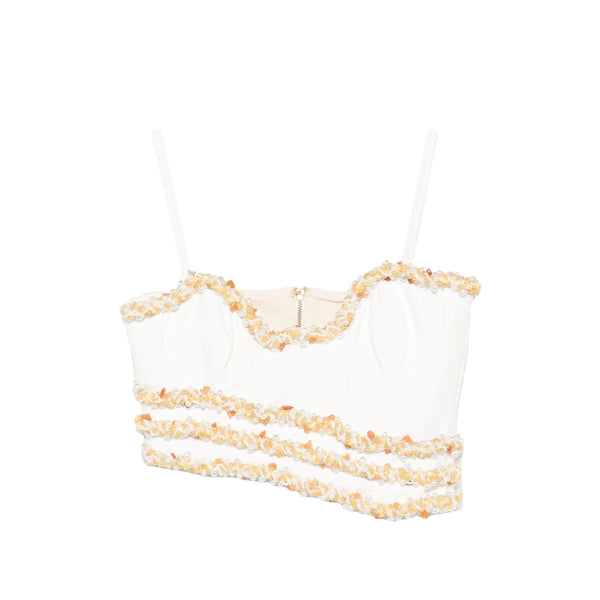 Cropped Top With Beaded Embellishment Neutrals Polyamide: 94. Blouses