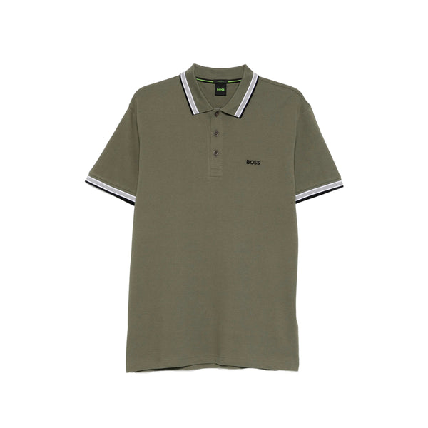 Khaki Tipped Collar Short Sleeve Sweater Green Cotton: 100. Polo Shirts