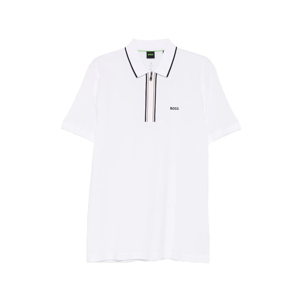 Sweater With Zip Detail And Collar Trim White Cotton: 92. Polo Shirts