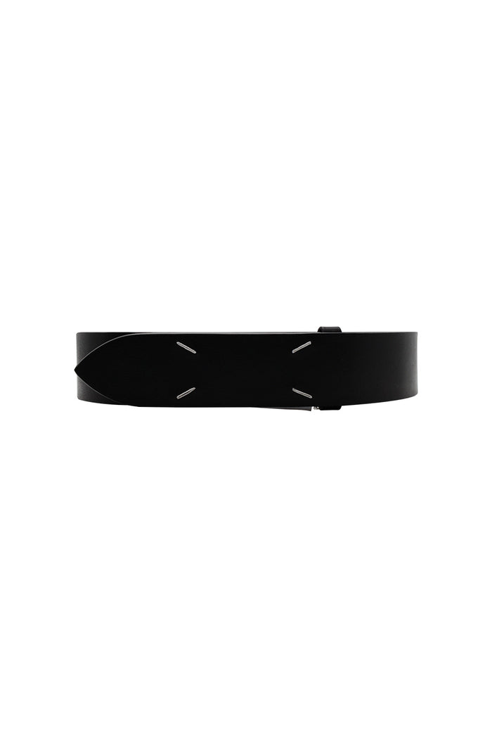 Signature Stich Belt Black Calf Leather Cintura