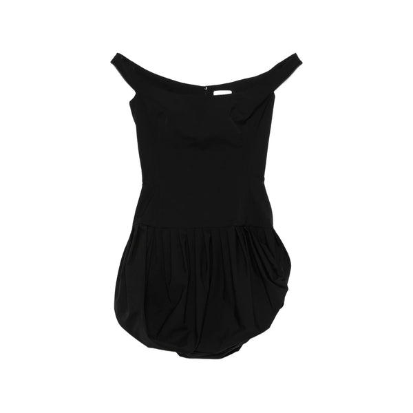 Off-Shoulder Gathered Skirt Dress Black Lining Silk Cocktail & Party