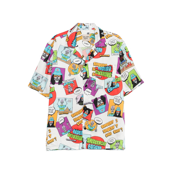 Graphic Print Camp Collar Shirt White Polyester: 100