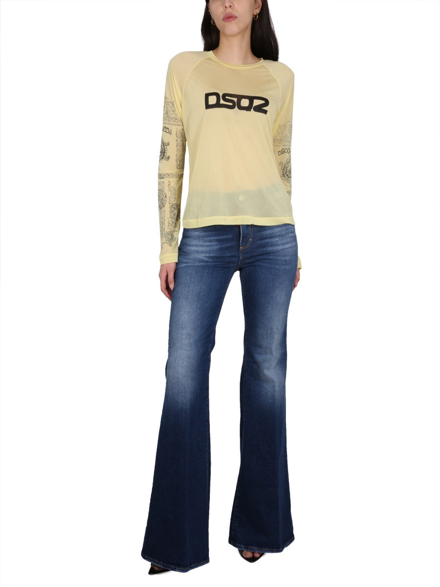 Logo Print T-Shirt Yellow Viscose Rayon T-shirts