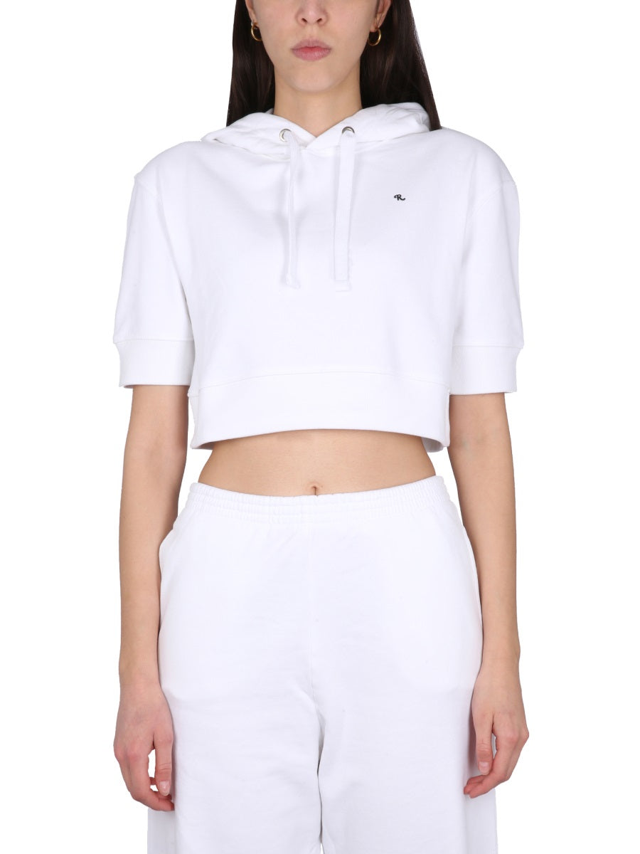 Sweatshirt With Logo Embroidery White Cotton Sweatshirts