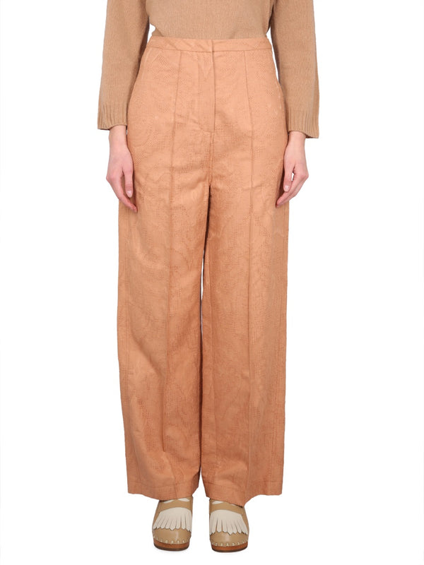 Ajoure Trousers Brown Cotton Linen
