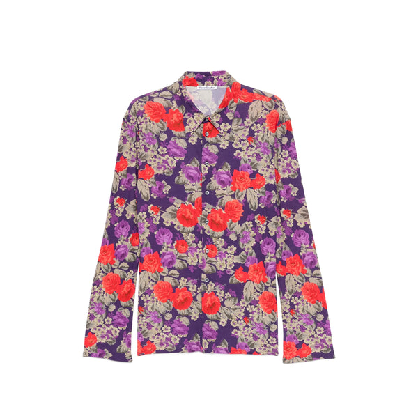 Viscose Shirt With Floral Print Purple