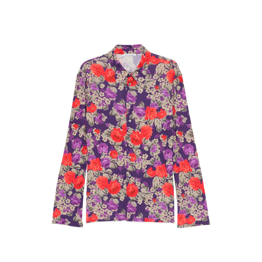 Viscose Shirt With Floral Print Purple