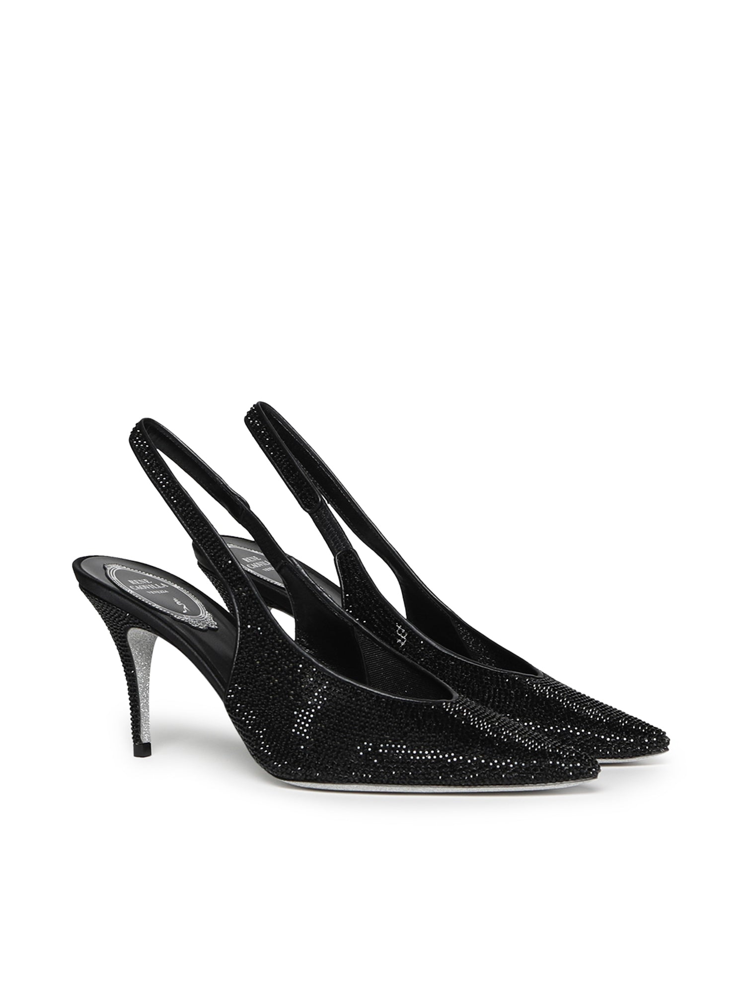 René Caovilla With Heel Black Glass Stones