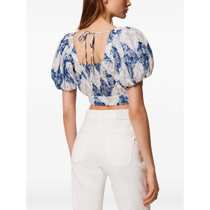 Shirt Twinset White/blue Ramie: 100