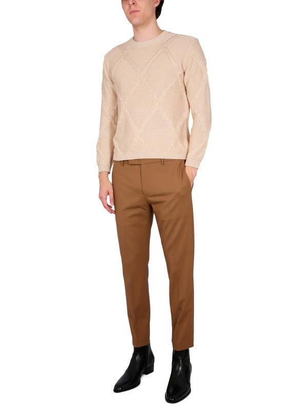 Cable Stitch Crew Neck Sweater Beige Cotton Jumpers