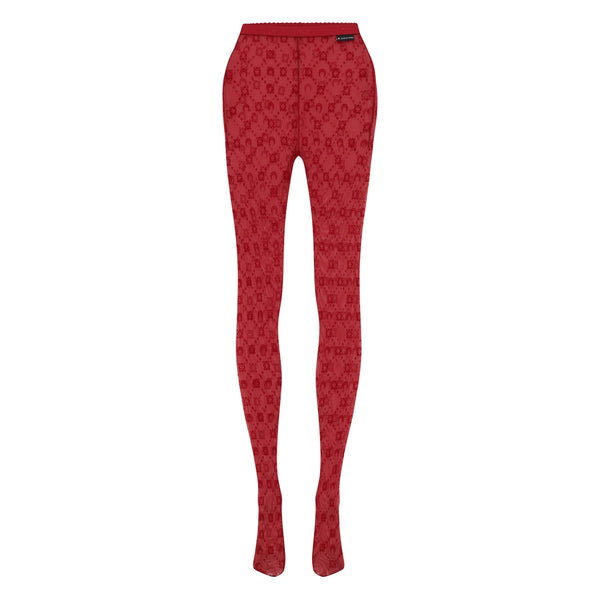 Tights Moonogram Pattern Red Recycled Polyamide & Stockings