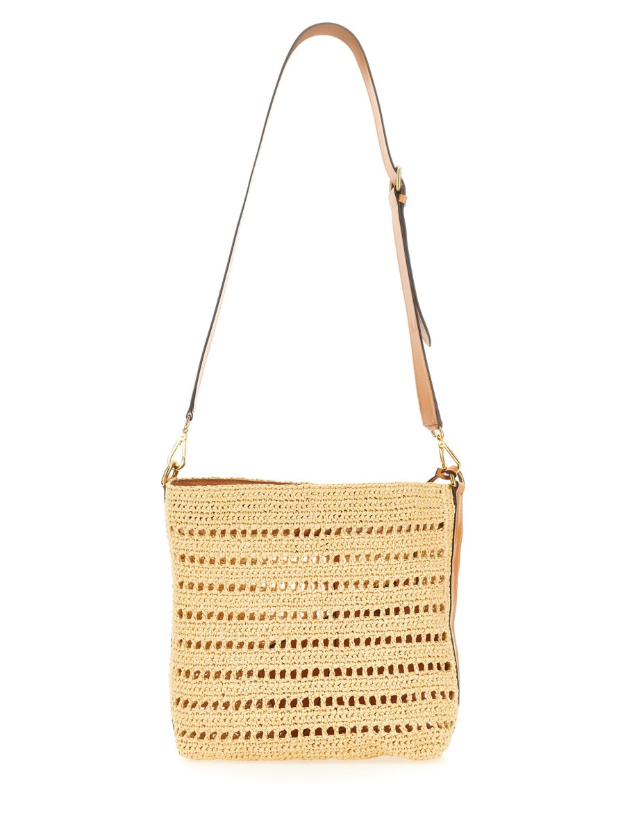 Perforated Raffia Shoulder Bag Beige Cotton