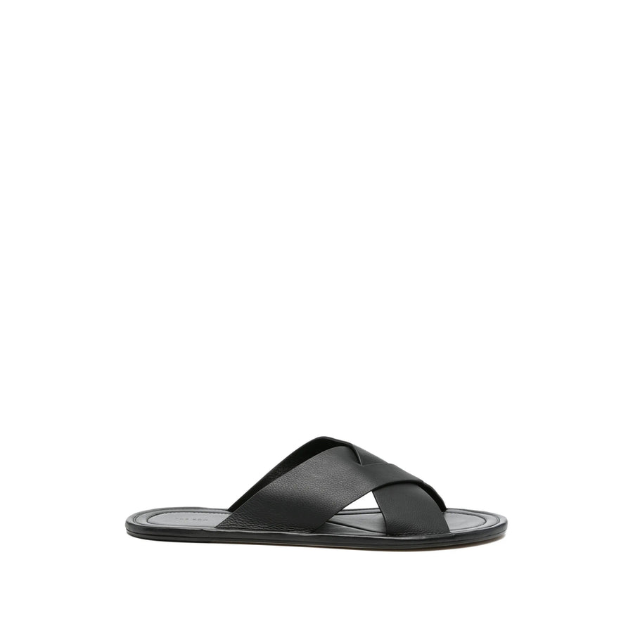 Leather Sandals With Crossover Straps Black Calf