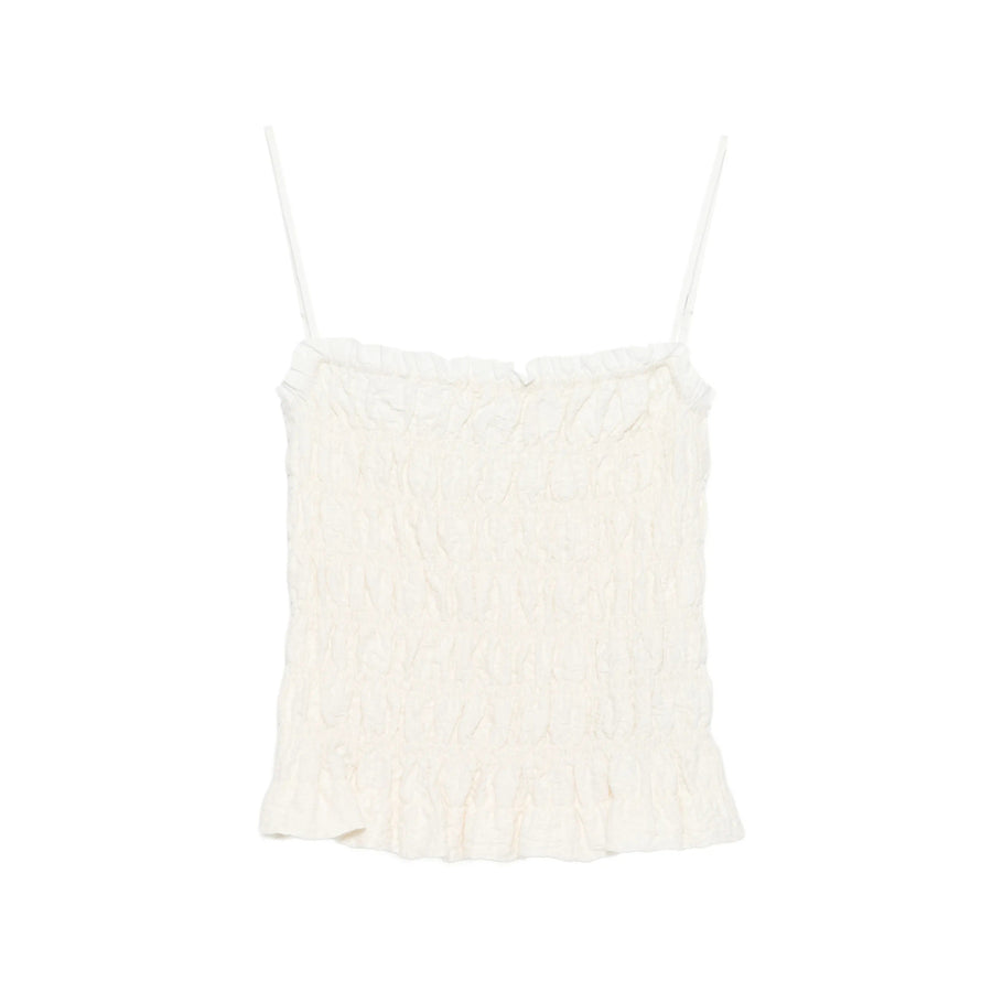 Shirt Top Beige Ruffled Edge Cropped Neutrals Cotton: 83. Blouses