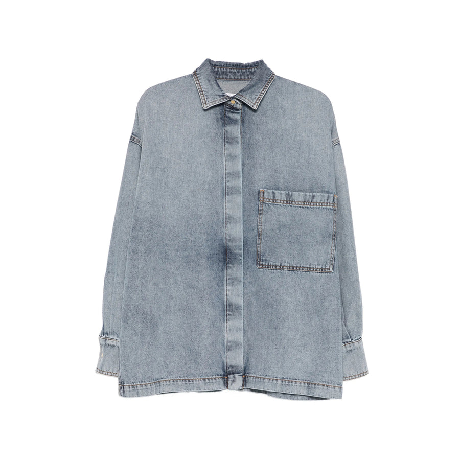 Blue Button-Up Long Sleeve Shirt Cotton: 64