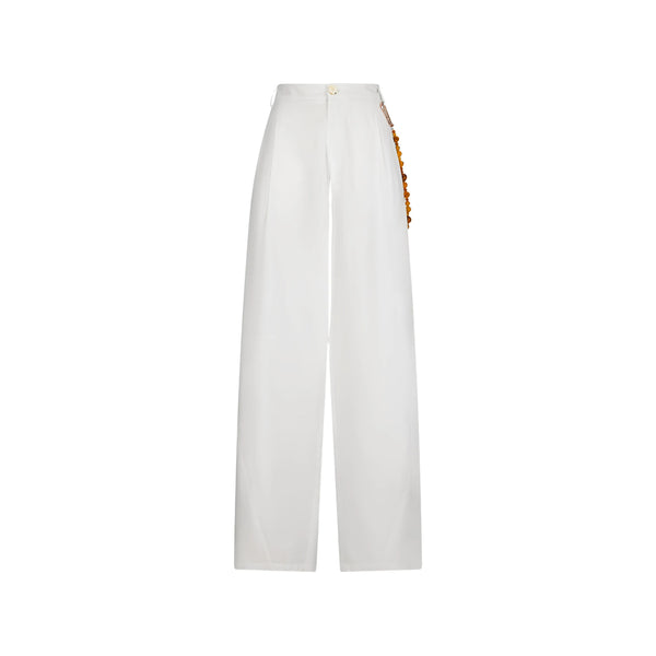 Wide Leg Trousers With Beaded Detailing White Polyester: 62